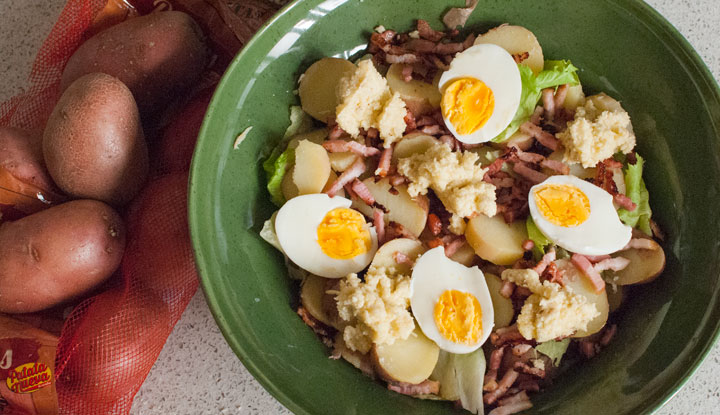 Potatoes Caesar Salad with bacon & eggs