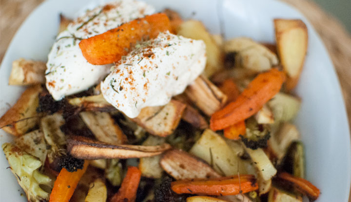 Roasted root vegetables with mascarpone