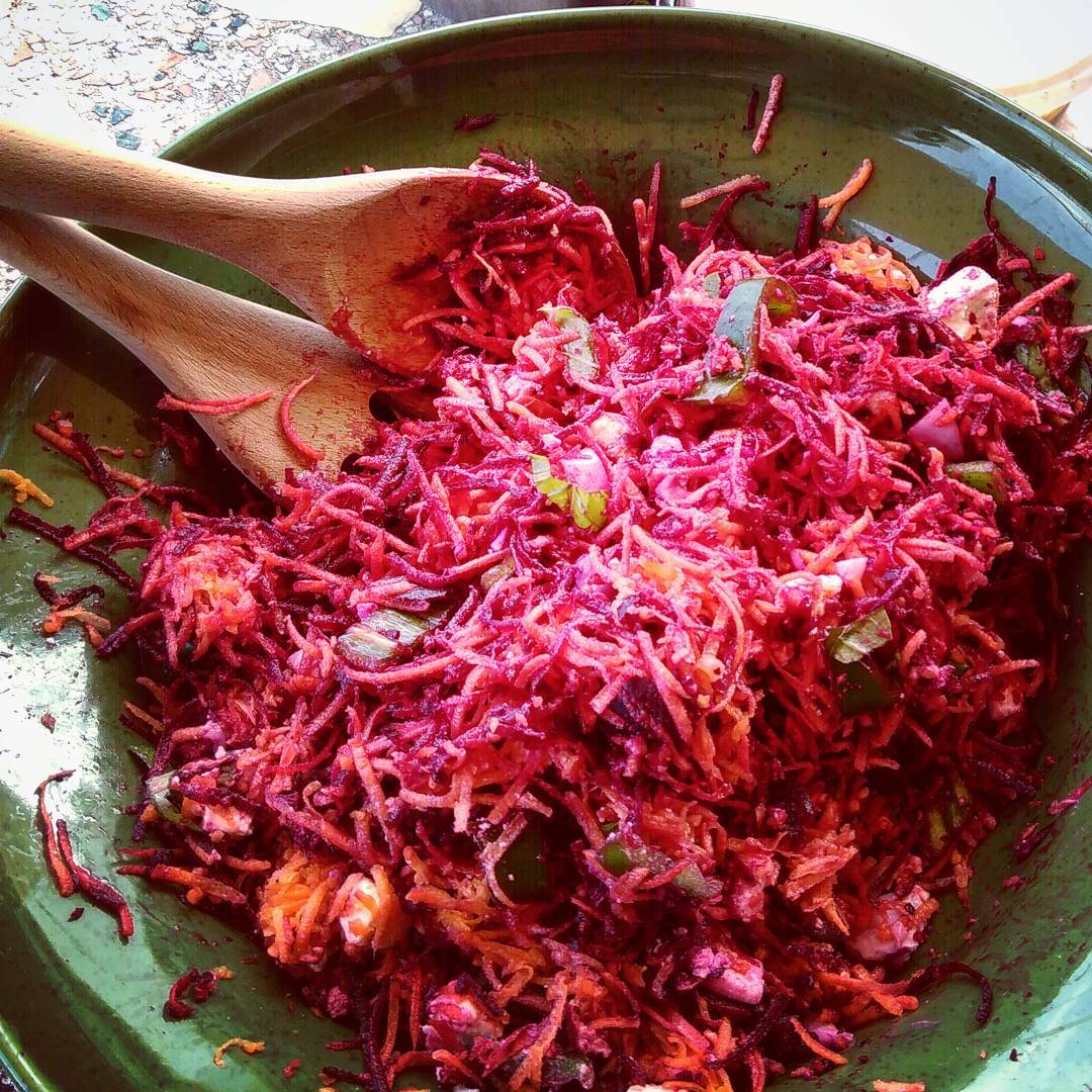 Pink beetroot and carrot salad with feta