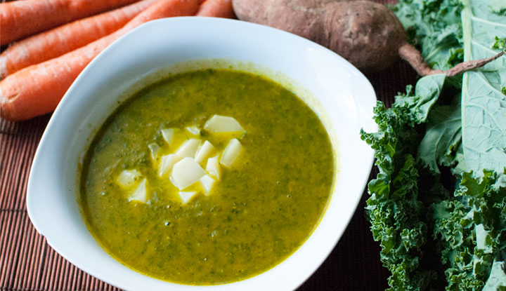 Vegetarian Kale soup, with sweet potato and carrot