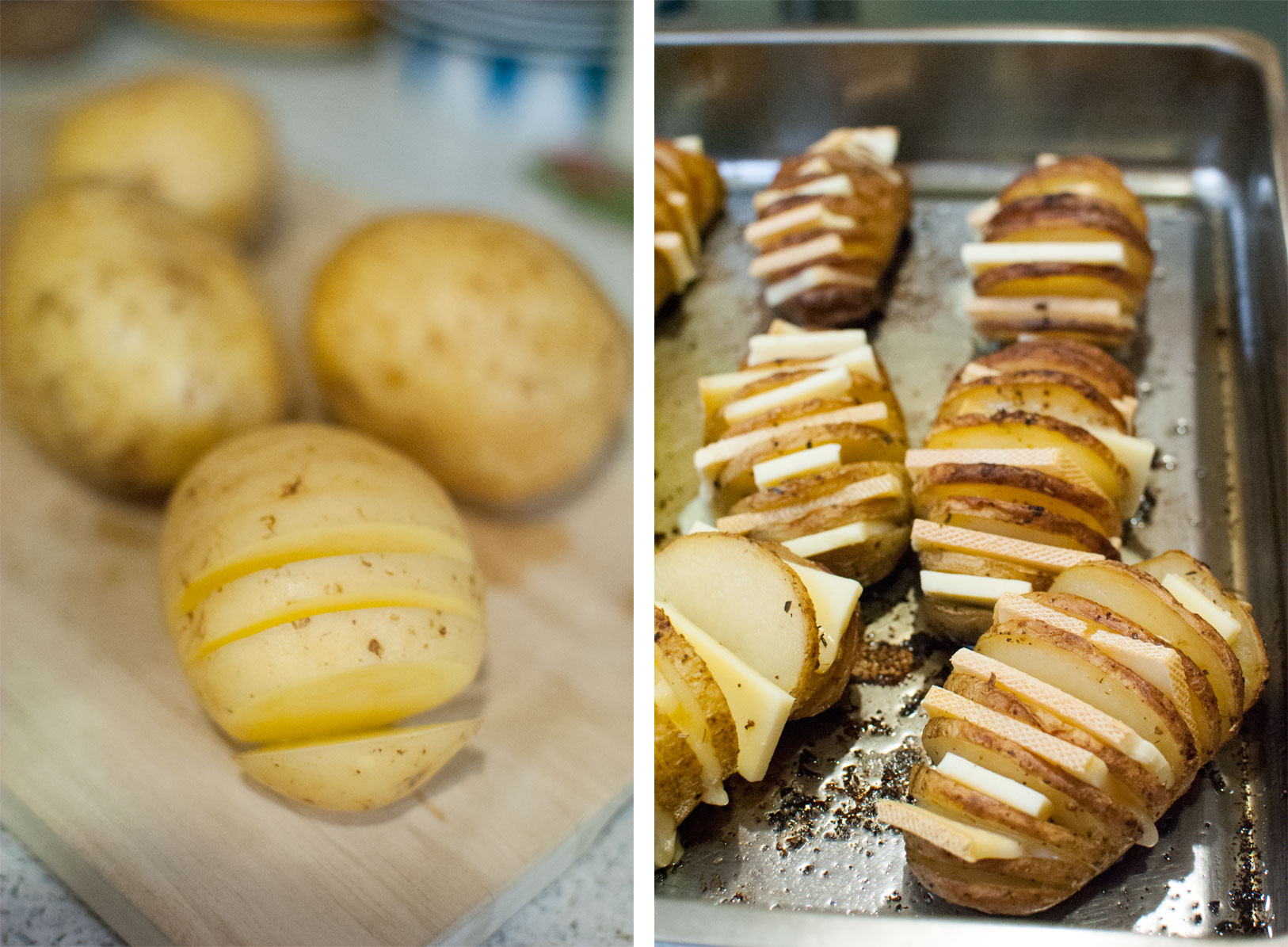 Baked Hasselback potatoes with raclette cheese