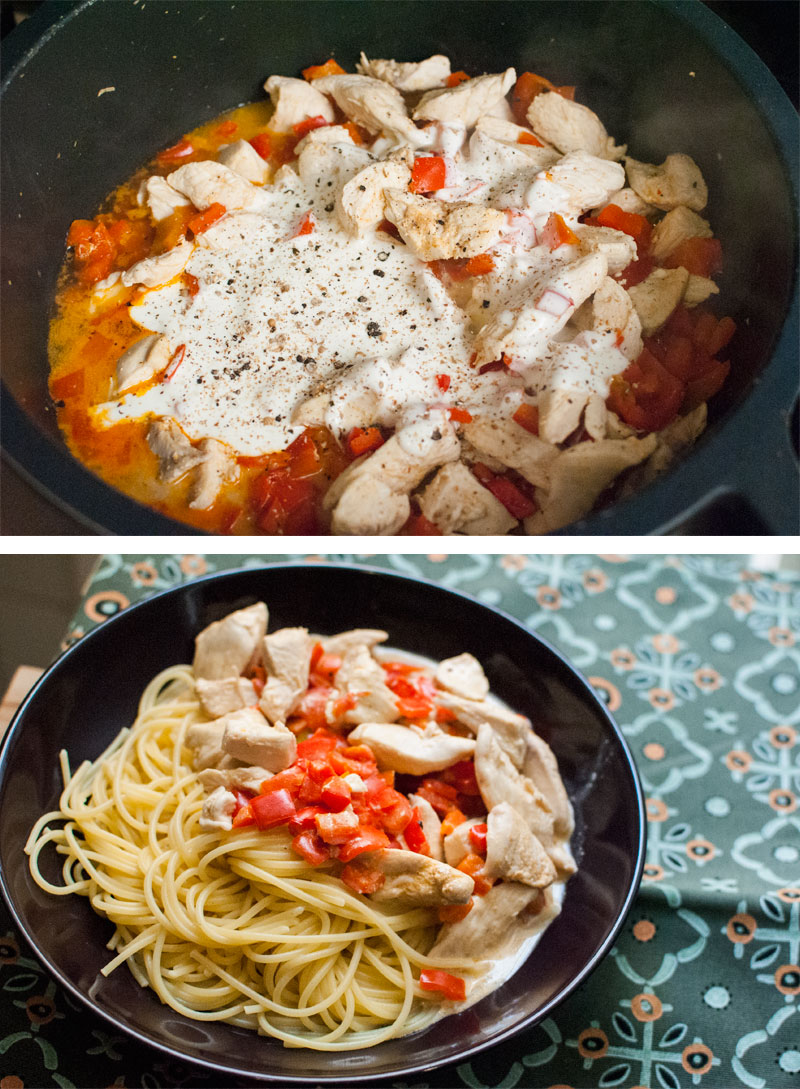 Simple chicken and red pepper pasta